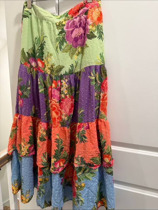 FARM Rio Dresses & Skirts - FARM Rio Boho Tiered Floral Maxi Skirt in Pastel Patchwork